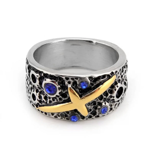 Stainless Steel Blue CZ Ring