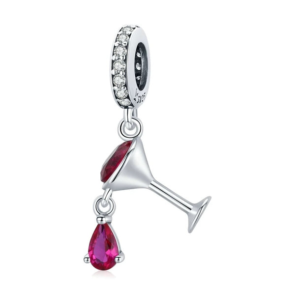 Dangling Red Wine Pandora Style Charm,Sterling Silver