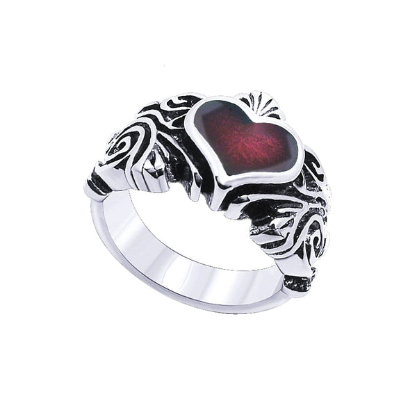 Stainless Steel Vintage Red Heart Ring
