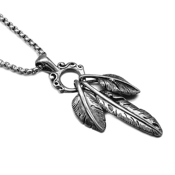 Stainless Steel 3 Feather Pendant Necklace