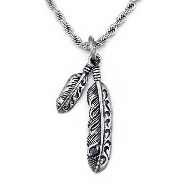 Stainless Steel Tribal Feathers Necklace