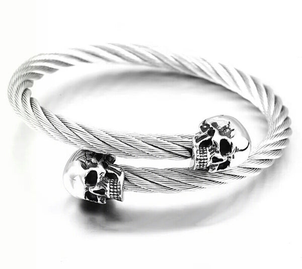 Wire Twisted Skull Heads Bangle