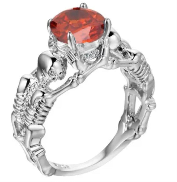 Stainless Steel Skeleton Red CZ Ring