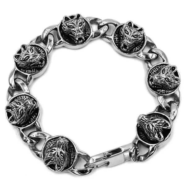 Stainless Steel Wolf Face  Bracelet