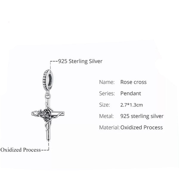 Sterling Silver  Rose Cross Charm
