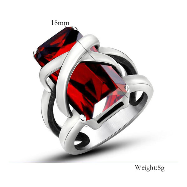 Stainless Steel Elegant Red CZ Ring