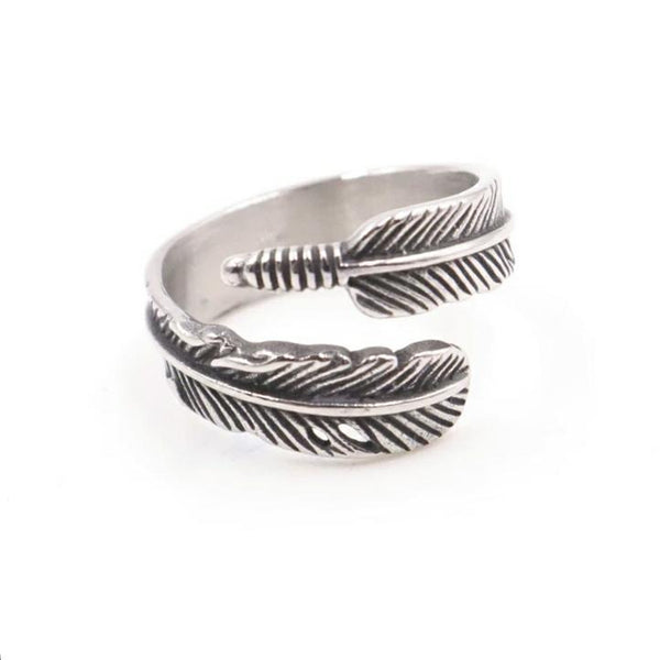 Stainless Steel Detailed Feather Ring