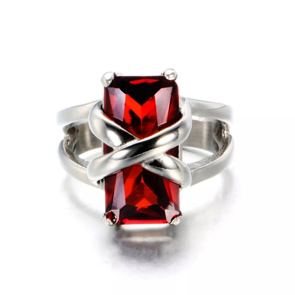 Stainless Steel Elegant Red CZ Ring