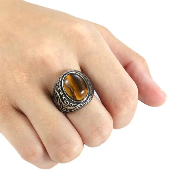 Stainless Steel Tigers Eye Ring