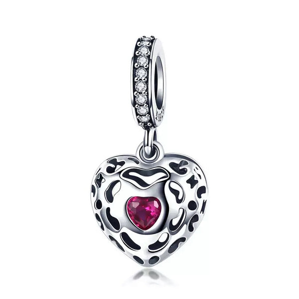 Sterling Silver Happiness Dangling  Heart  Charm