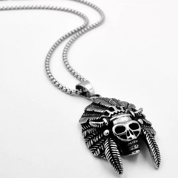 Stainless Steel Native Indian Skull Head Necklace