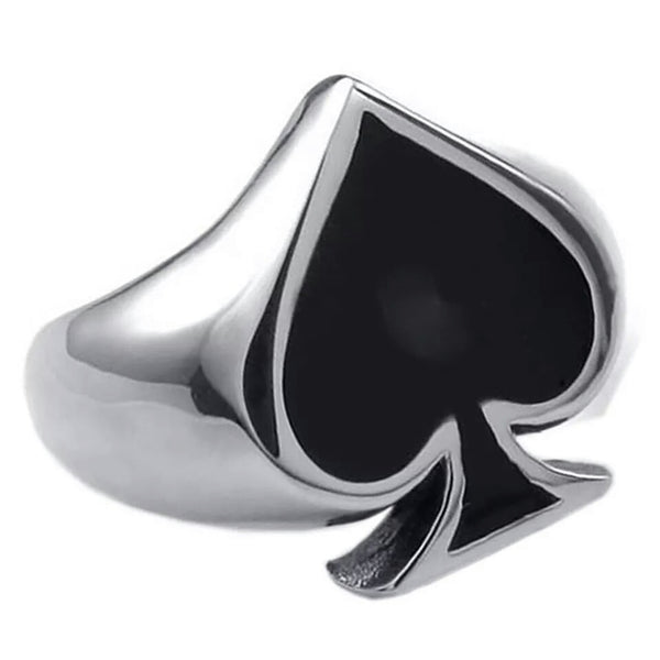 Stainless Steel Signet  Ace of Spades Poker Lucky Ring
