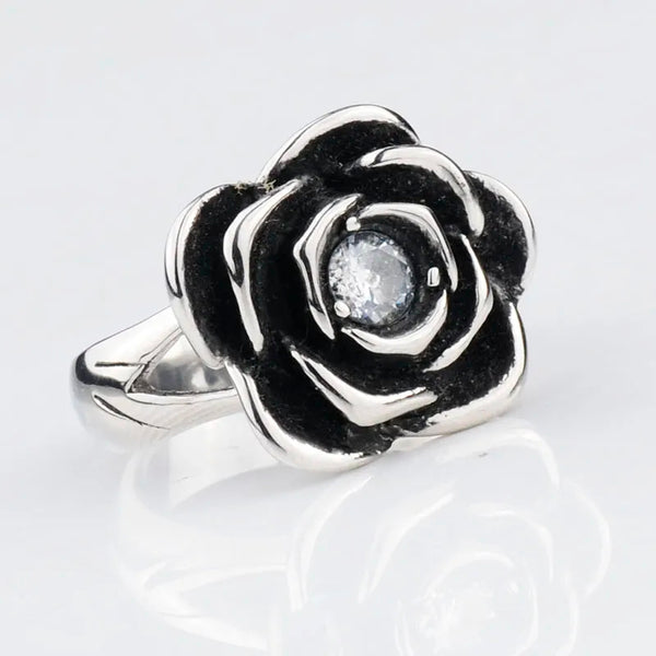 Stainless Steel White Rose Ring