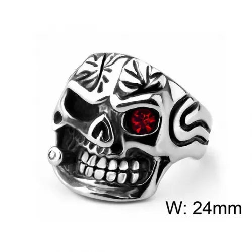 Stainless Steel Red CZ Eye Skull Ring