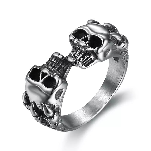 Stainless Steel Double Skull Claw Ring