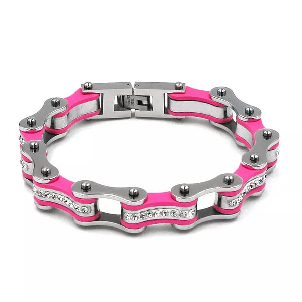 Pink Bling Motorcycle Bracelet,Stainless Steel
