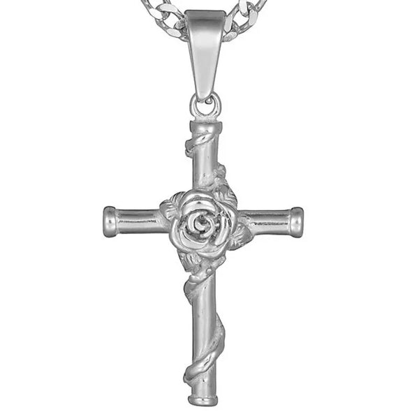 Stainless Steel Rose Cross Pendant/Necklace