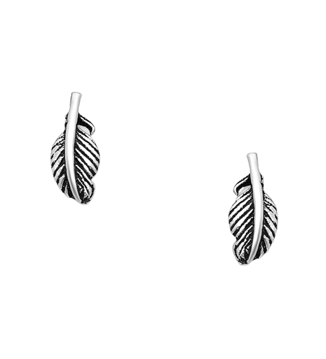 Sterling Silver Oxidized
Feather  Stud Earrings