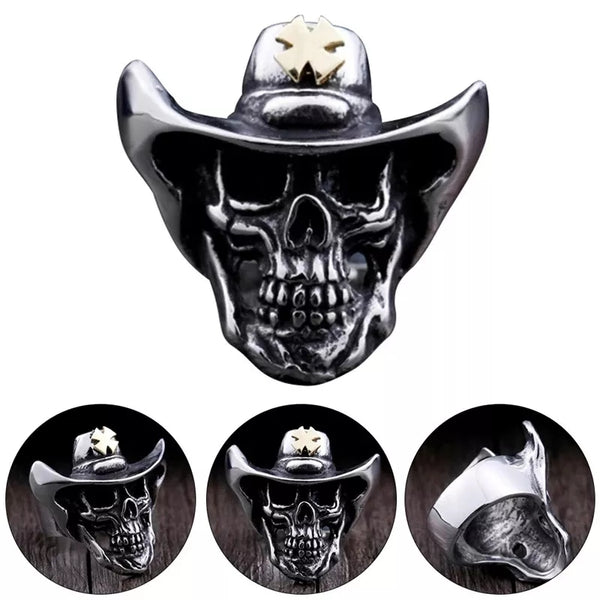 Stainless Steel Sheriff Skull Ring