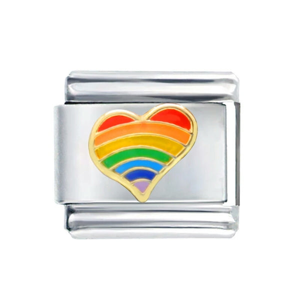 Stainless Steel Rainbow Heart Nomination Style Link