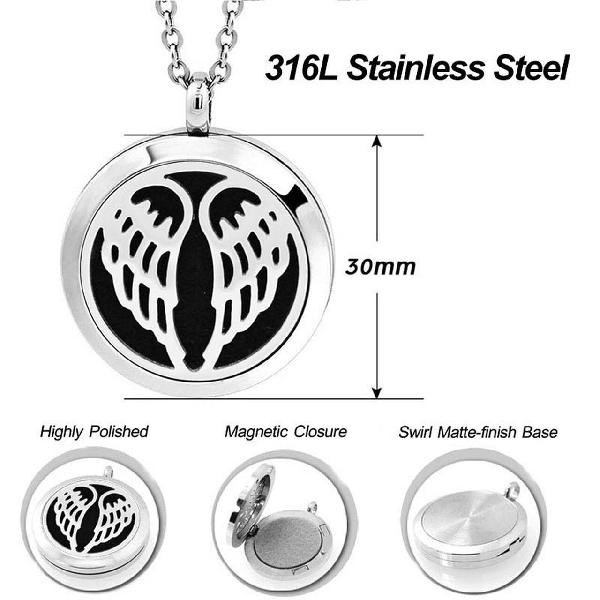 30mm Angel Wings  Essential Oil Diffuser Locket Necklace