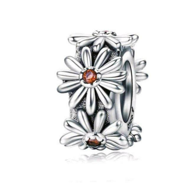 Sterling Silver Pandora Style Daisy Flower  Spacer Charm