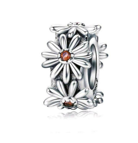 Sterling Silver Pandora Style Daisy Flower  Spacer Charm