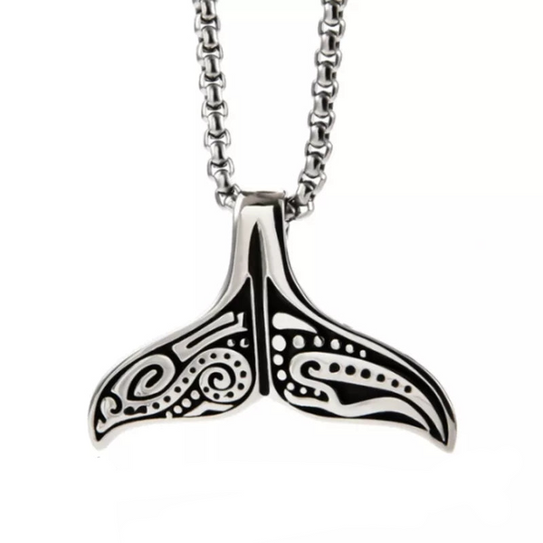 Stainless Steel Tribal Whale Tail Necklace
