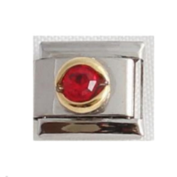 Stainless Steel Red CZ Italian Charm Link