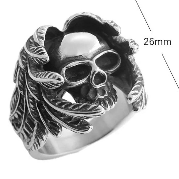 Protecting Wings Skull Ring, Stainless Steel