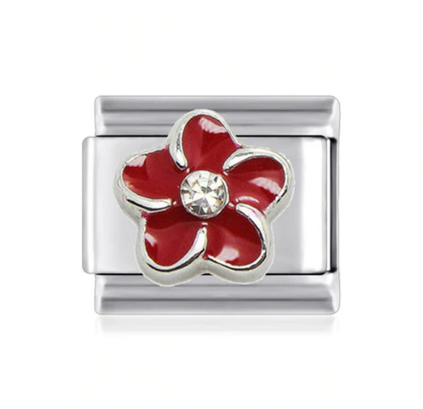 Stainless Steel Red Flower Nomination Style Link