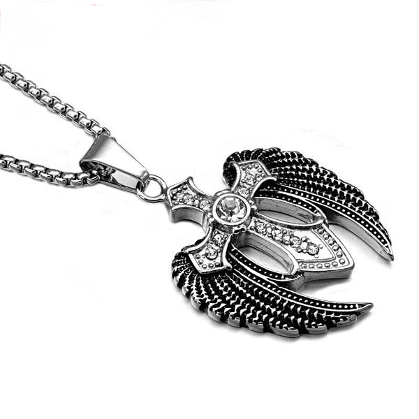 Stainless Steel Large Angel Wing Cross Necklace