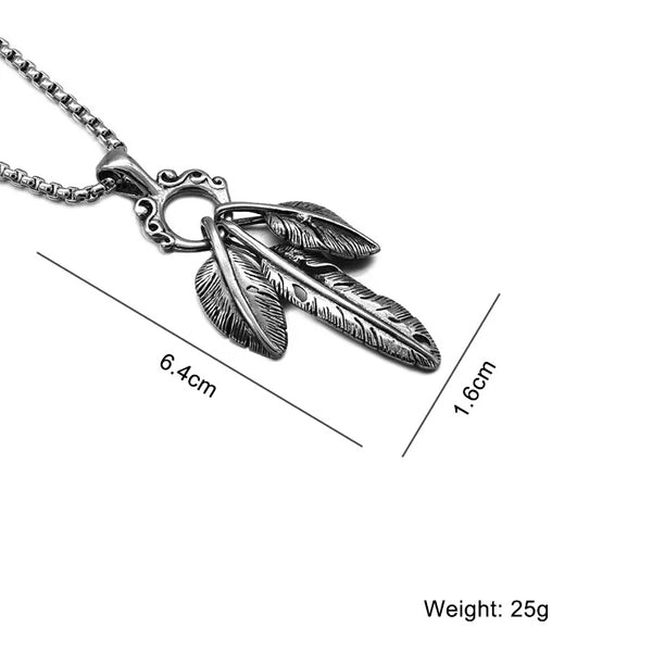Stainless Steel 3 Feather Pendant Necklace