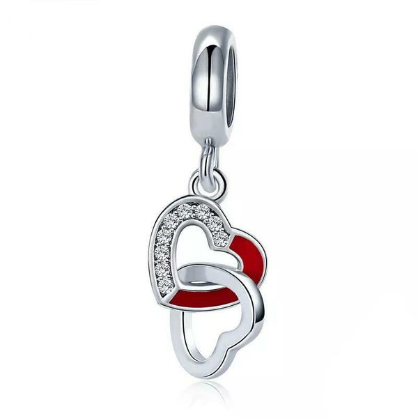 Sterling Silver Red Romantic Intertwined Heart Charm