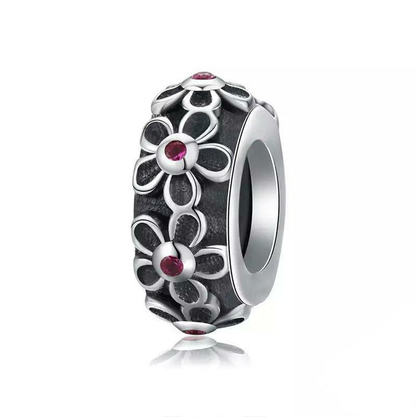 Sterling Silver Pandora Style Retro Flower  Spacer Charm