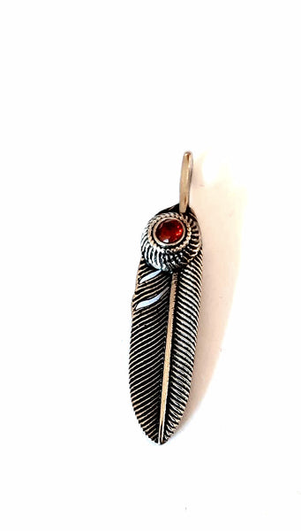 Feather with Red Stone Necklace
