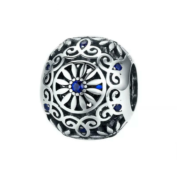 Sterling Silver Blue Round Daisy Charm