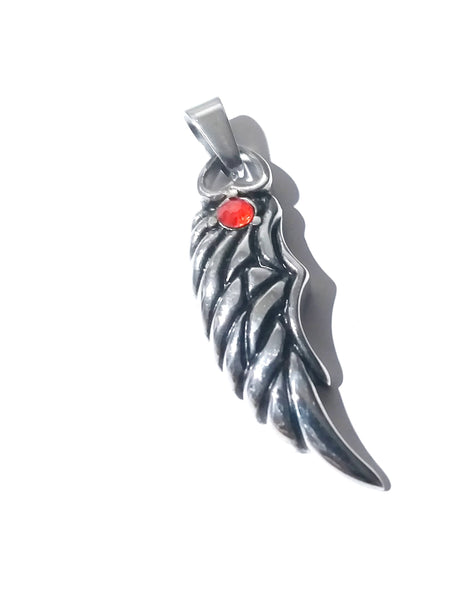 Small Angel Wing with Red CZ Necklace
