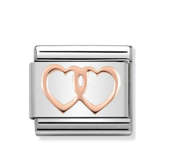 Double Rose Gold Hearts Link/Charm