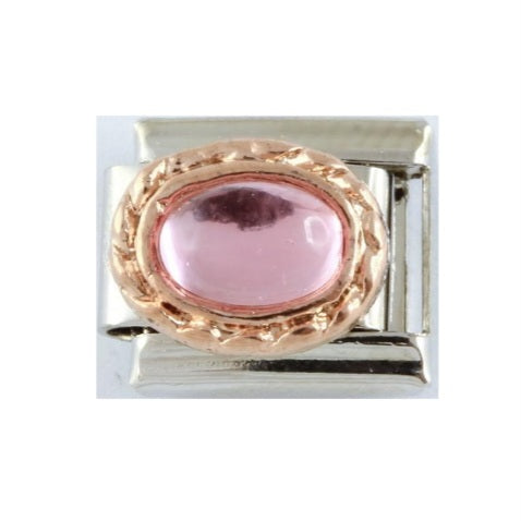 Rose Glod Pink Oval Stone Italian Charm Link,Stainless Steel
