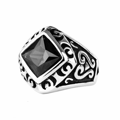 Stainless Steel Diamand Shaped Ring with Black CZ