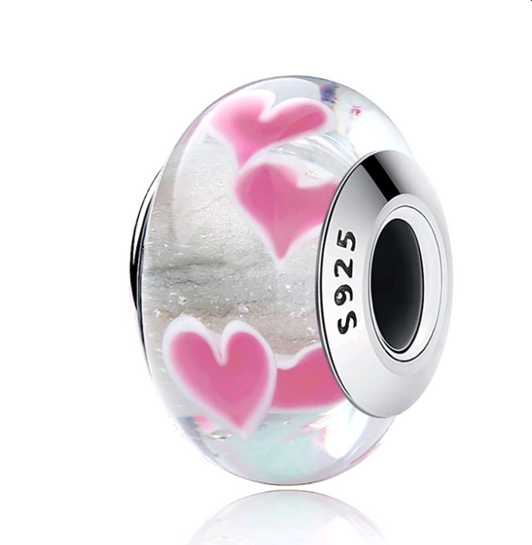 Pink Heart Murano Glass Beads