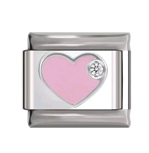 Stainless Steel Pink Heart CZ Nomination Style Link