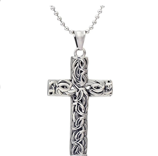 Stainless Steel Filigree Cross Pendant  Necklace