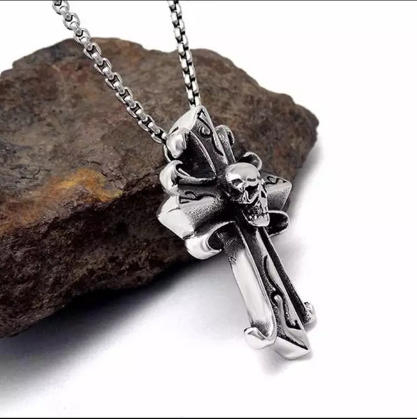 Stainless Steel Skull Cross Necklace