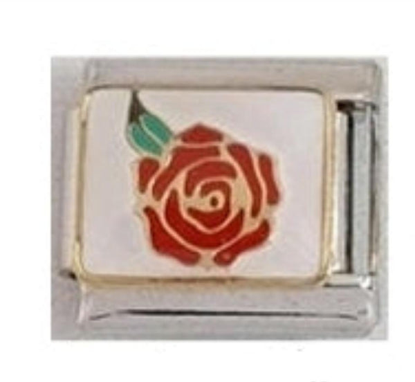 Stainless Steel Red Rose Italian Charm Link