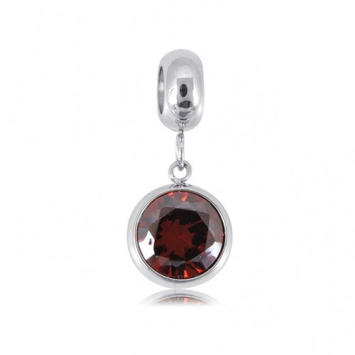 Stainless Steel Red CZ Charm