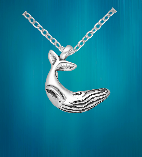 Sterling Silver Curved Whale Necklace