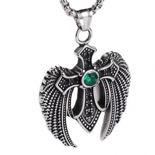 Stainless Steel Large Angel Wing Cross Pendant Necklace