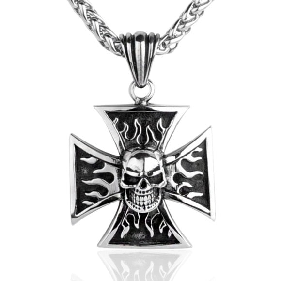 Iron Cross with Skull Necklace